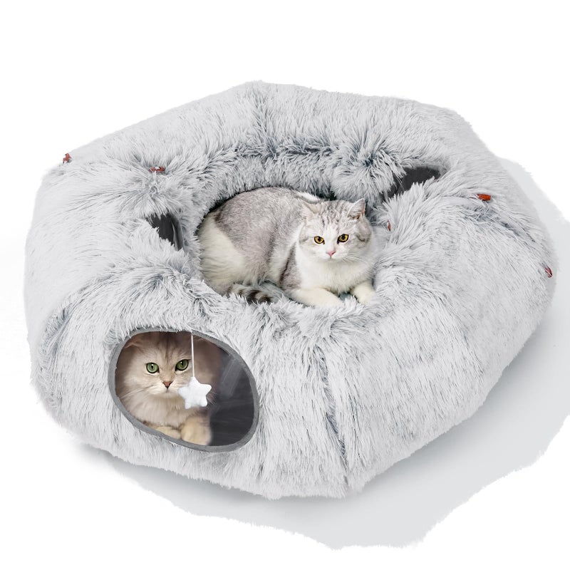 Zuqqony Cat Tunnel Bed for Indoor Cats, L Christmas Tree Skirts Washable Warm Soft Indoor Cat Donut Tunnel, Multifunctional Cat Interactive Playground Toys for Felines Pet Christmas Tree Decoration - Image 1