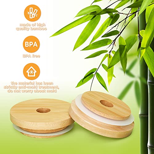 SBMKK 86mm Wide Mouth Bamboo Mason Jar Lids with Straw Hole, SBMKK Wood Mason Jar Straw Lid 8 Pack - Image 2