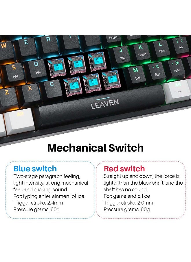 LEAVEN - 61-Key Wired Keyboard - Hot Swap - Red Switch - Mechanical Keyboard - Gaming Keyboard - Office Keyboard - RGB Lighting Effect - Computer Keyboard - Image 1