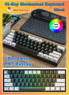 LEAVEN 61-Key Wired Keyboard - Hot Swap - Red Switch - Mechanical Keyboard - Gaming Keyboard - Office Keyboard - RGB Lighting Effect - Computer Keyboard  - Image 1