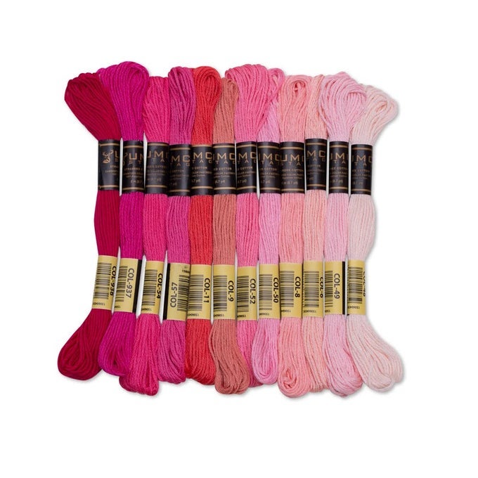 12 PIECES PREMIUM EMBROIDERY THREAD 100 EGYPTIAN COTTON PREMIUM SKEINS CROSS STITCH EMBROIDERY FLOSS OEKO TEX CERTIFIED STRANDED COTTON PINK TONES