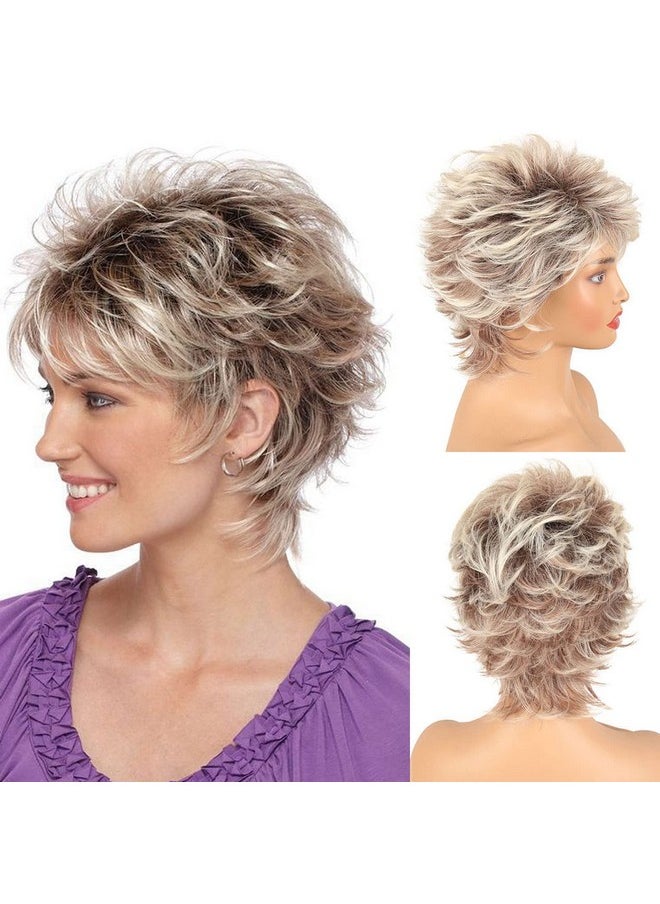 Short Blonde Pixie Cut Wigs With Bangs For White Women,Brown Ombre Blonde Wig Synthetic Wavy Curly Hair Wigs Mixed Brown Wigs Layered Natural Fluffy Heat Resistant - pzsku/ZC49BE83AD329D5CF7575Z/45/_/1734182984/4f0a142c-19f8-4416-9db0-474b26585913