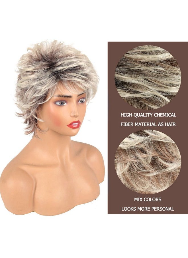 Short Blonde Pixie Cut Wigs With Bangs For White Women,Brown Ombre Blonde Wig Synthetic Wavy Curly Hair Wigs Mixed Brown Wigs Layered Natural Fluffy Heat Resistant - pzsku/ZC49BE83AD329D5CF7575Z/45/_/1734183046/f68592dc-f7b1-4a48-8c51-0dfe2c0c79f0