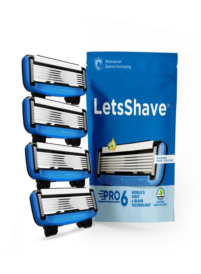 LetsShave Pro 6 Manual Shaving Razor Blades Refills (Cartridge), Pack of 4, World's First 6-Blade with Argan Oil & Aloe Vera Infused Moisture Bar, Blades for Men - Image 1