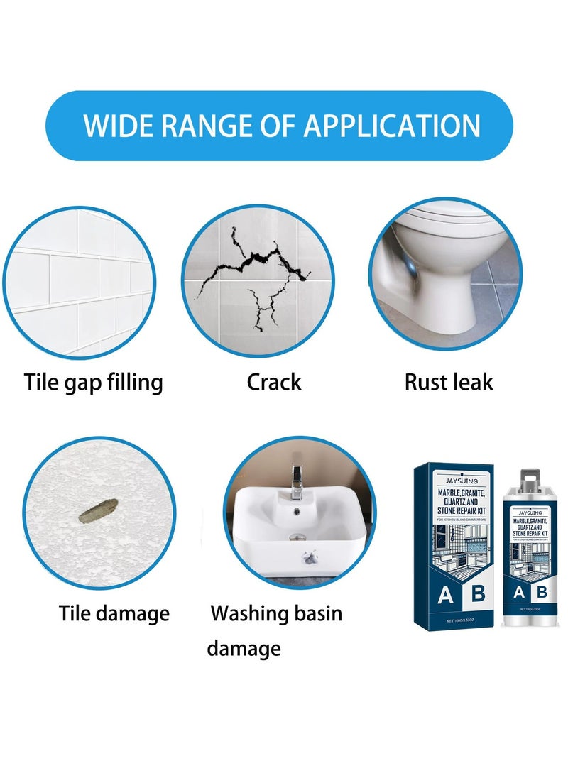 Excefore - Porcelain Repair Kit 3.53OZ Tub Repair Kit White Porcelain Sink Repair Kit for Tile Chips Cracks Holes and Scratches Fiberglass Quick Repair Kit for Tile Acrylic Enamel Ceramic Tile - Image 1