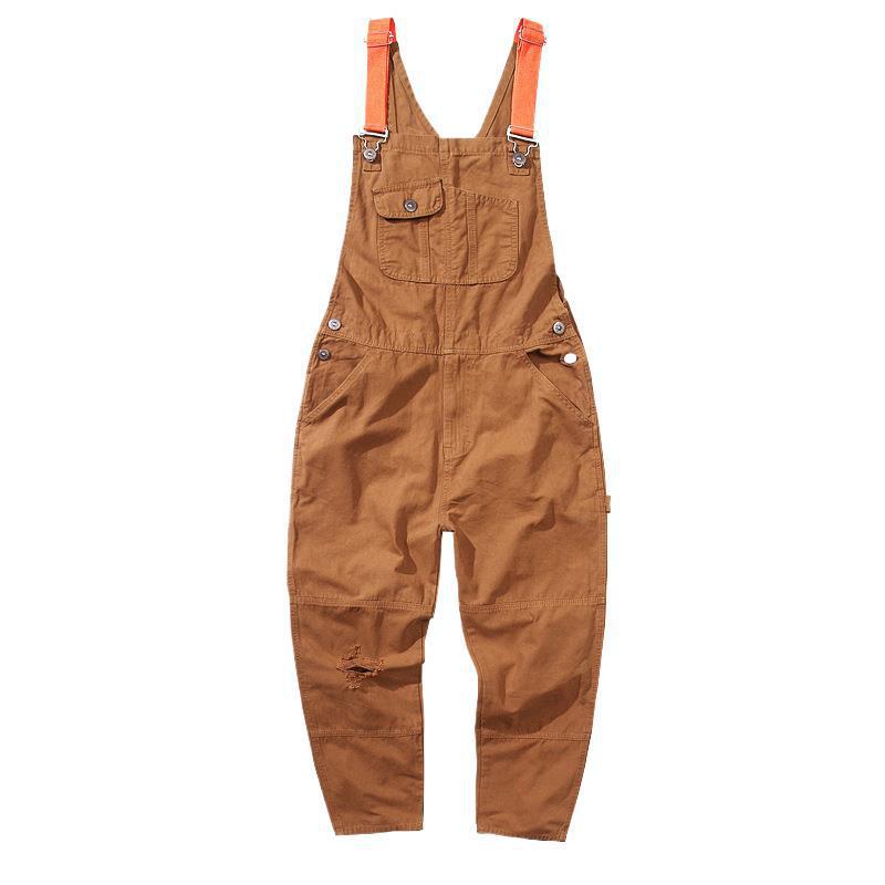 Men'S Trendy Loose Straight-Leg Overalls Jumpsuit Workwear Versatile Ripped Vintage Casual Jeans - Image 5