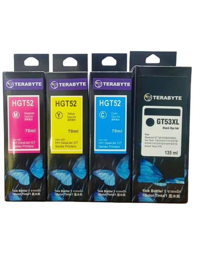 Terabyte GT53XL 135ml GT52 70ml for HP Printer DeskJet Smart GT Tank (All-Pack of 4) - Image 1