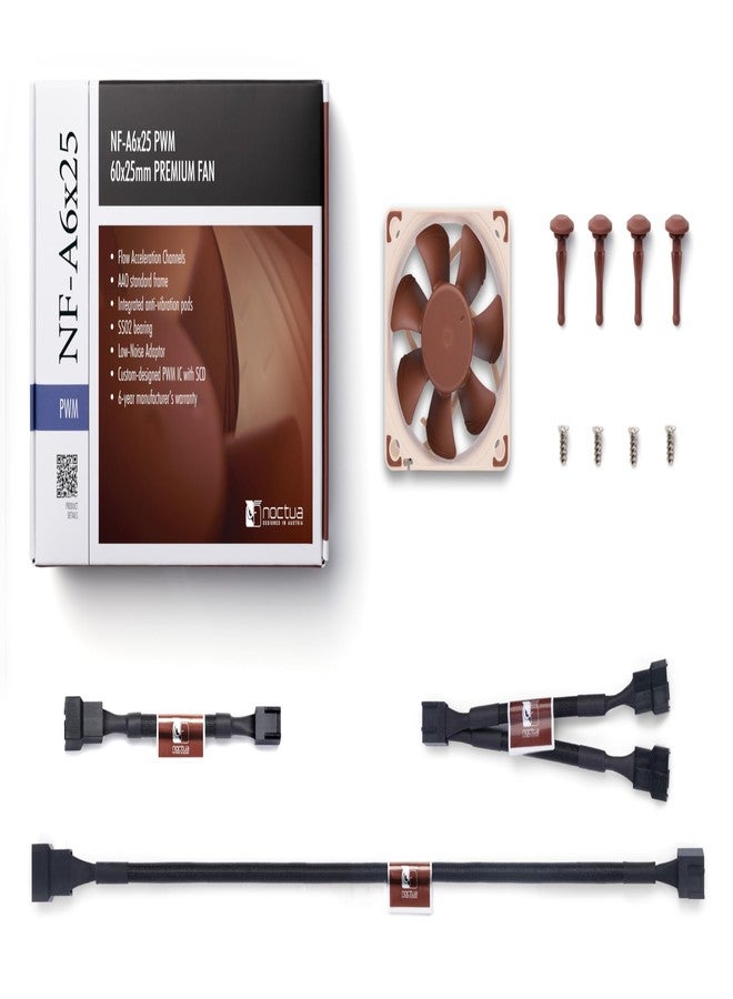 Noctua NF-A6x25 PWM, Premium Quiet Fan, 4-Pin (60mm, Brown) - Image 5
