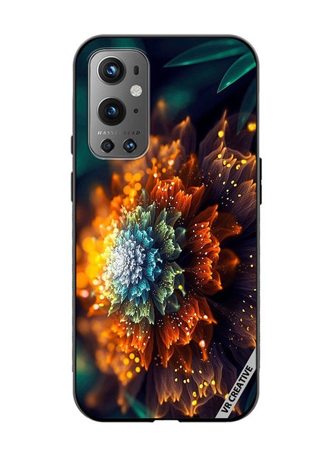 Protective Case Cover For OnePlus 9 Pro Orange And Blue Glowing Factual Flower Design Multicolour