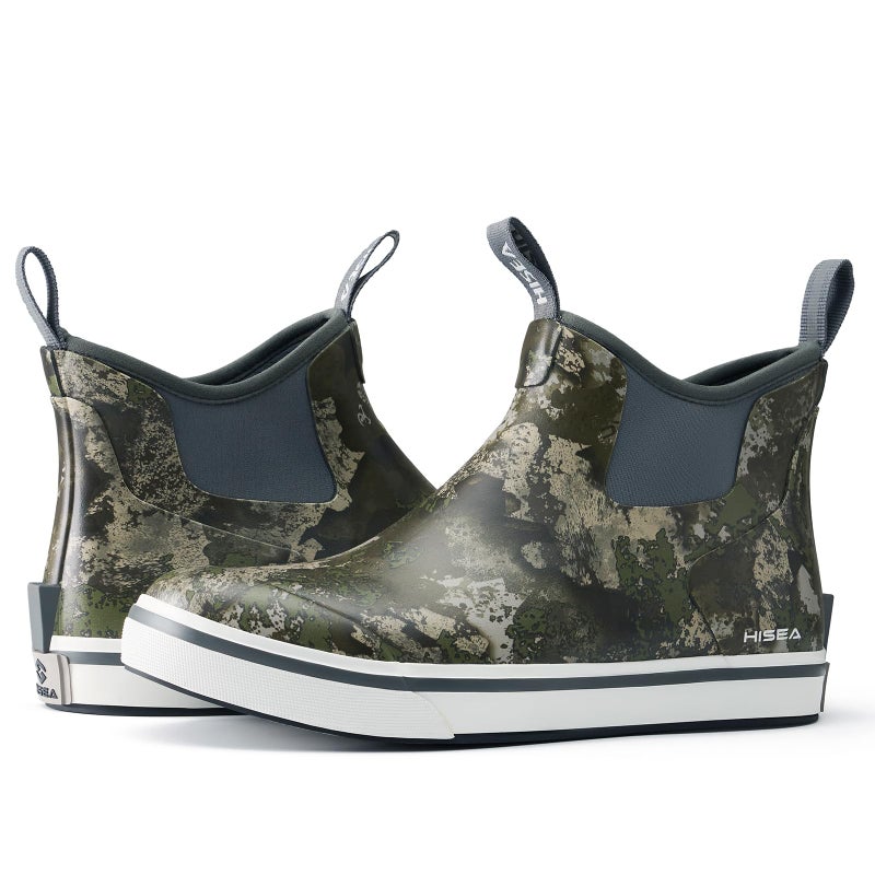 HISEA Men's Deck Rain Boots Saltwater Fishing Booties Waterproof Ankle Rain Boots with High Traction, Green Camo Size 10 - Image 4
