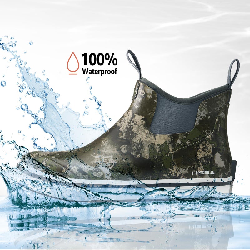 HISEA Men's Deck Rain Boots Saltwater Fishing Booties Waterproof Ankle Rain Boots with High Traction, Green Camo Size 10 - Image 3