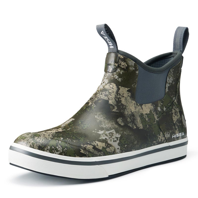 HISEA Men's Deck Rain Boots Saltwater Fishing Booties Waterproof Ankle Rain Boots with High Traction, Green Camo Size 10 - Image 1