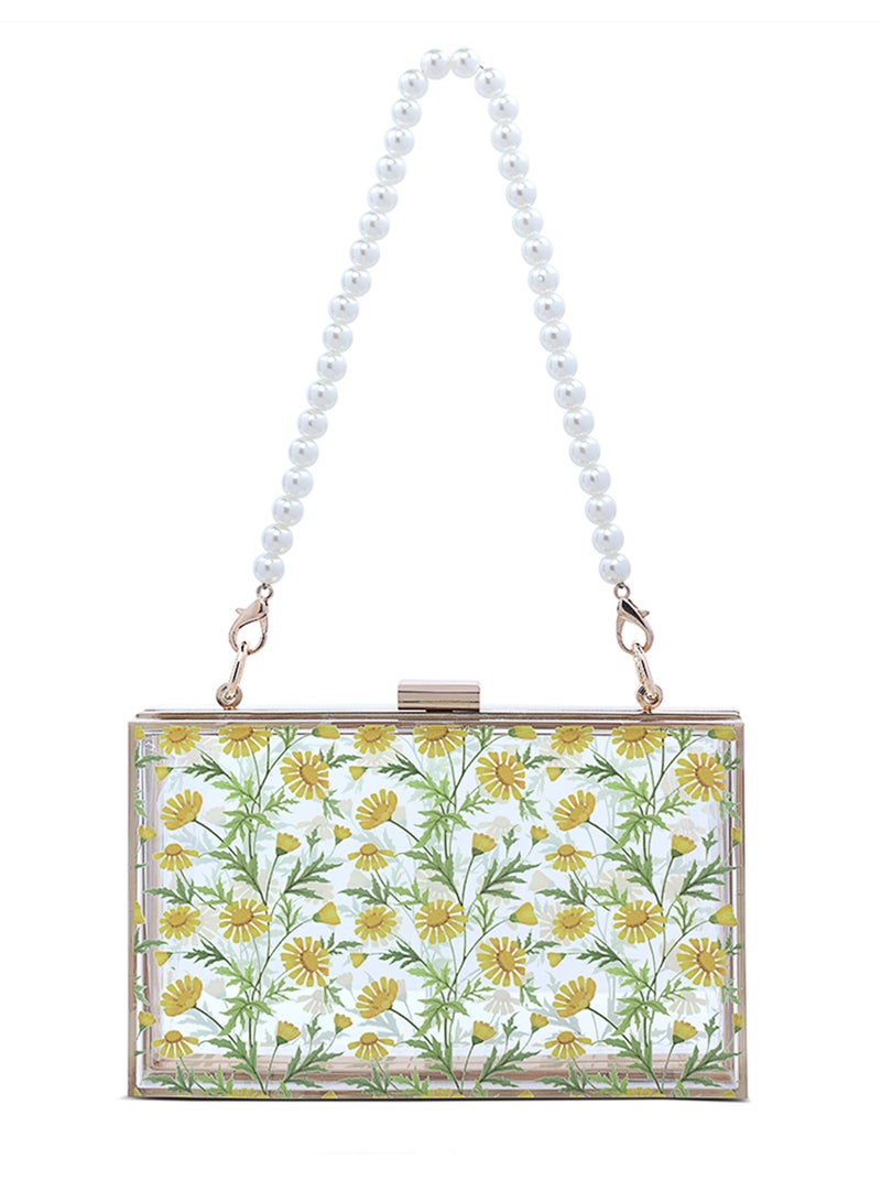 لندن راج حقيبة كلاتش شفافة بطبعة زهور - Image 1