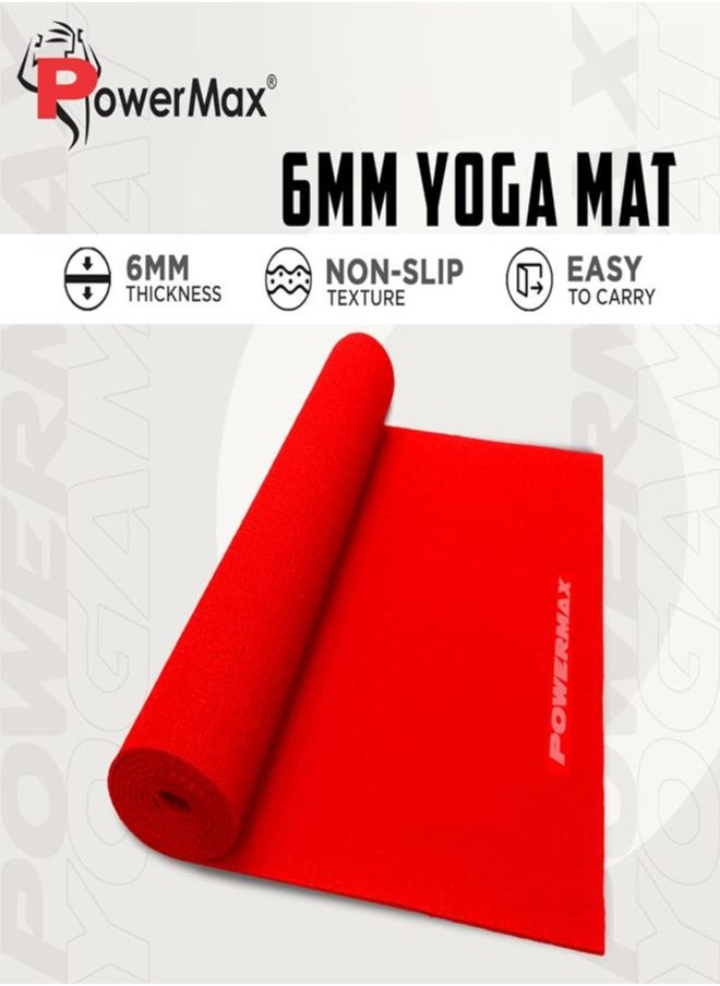 باورماكس فيتنيس سجادة اليوجا للتمارين الرياضية بسمك 6 مم من PowerMax Fitness YE6-1.2-RD [بطانة فائقة الكثافة ومقاومة للتمزق ومقاومة للماء] سجادة يوجا صديقة للبيئة غير قابلة للانزلاق لصالة الألعاب الرياضية  - Image 3