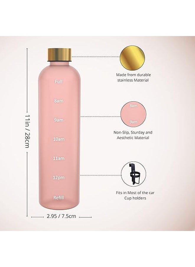 Arabest - 32oz water bottles With Time Marker, Eco Friendly Clear Water Bottles With Times To Drink, Reusable, Frosted and Aesthetic Water Bottle Clear - Image 1