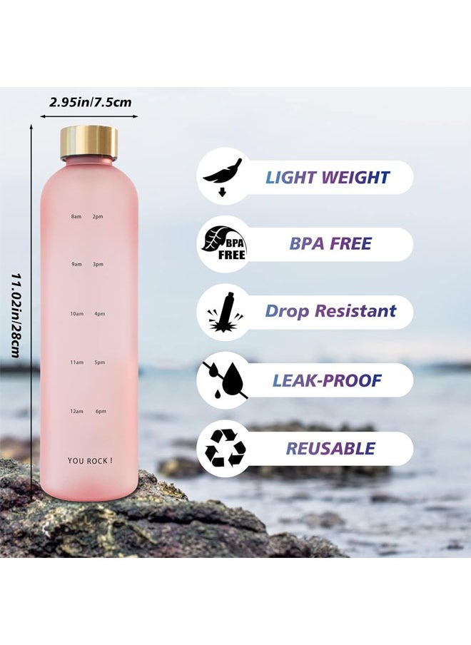 Arabest - 32oz water bottles With Time Marker, Eco Friendly Clear Water Bottles With Times To Drink, Reusable, Frosted and Aesthetic Water Bottle Clear - Image 1