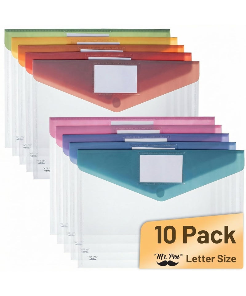 Mr. Pen Mr Pen Clear Plastic Envelopes File Folders 10 Pack A4 Letter Size Colorful Flaps Clear Folders for Documents Plastic Poly Envelopes with Label for School Home Work Office Organizer - Image 2