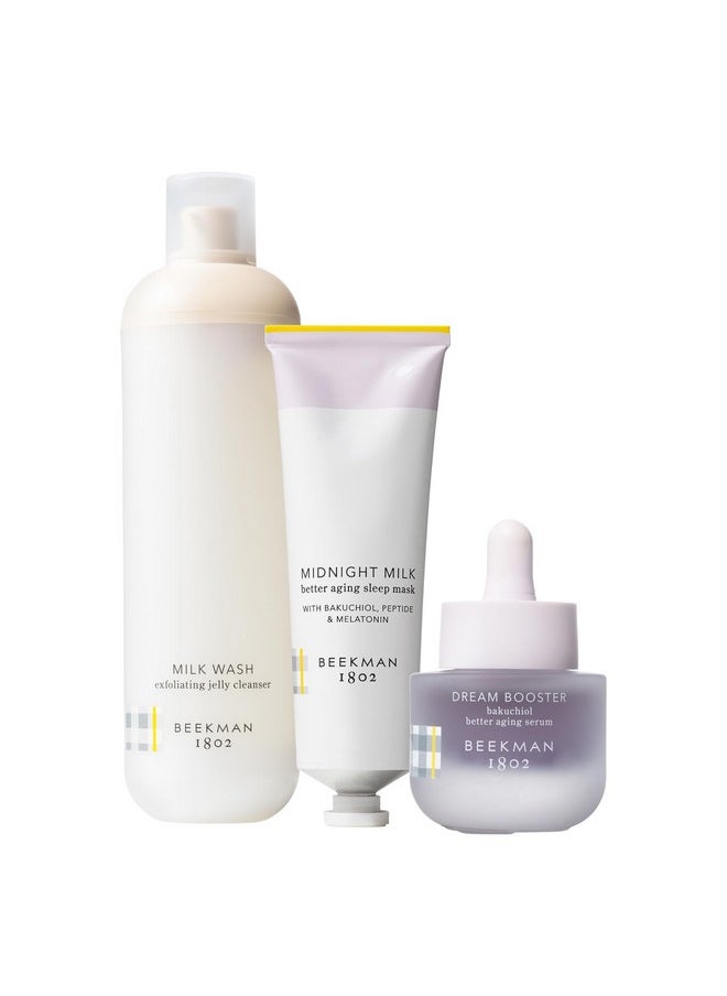 Beekman 1802 Better Aging Nighttime Skincare Routine Set 3Piece Firms Smooths & Boosts Good For Sensitive Skin No Irritation Clinically Kind Fragrance Free  - Image 1