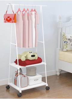 AGD Metal Clothes Stand Storage Rack with Rolling Wheels for Bedroom Living Room Laundry with Double Bottom Shelf - White  - Image 1