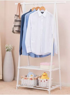 AGD Metal Clothes Stand Storage Rack with Rolling Wheels for Bedroom Living Room Laundry with Double Bottom Shelf - White  - Image 2