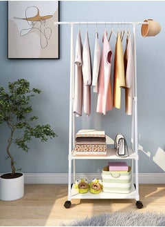 AGD Metal Clothes Stand Storage Rack with Rolling Wheels for Bedroom Living Room Laundry with Double Bottom Shelf - White  - Image 3