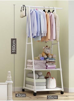 AGD Metal Clothes Stand Storage Rack with Rolling Wheels for Bedroom Living Room Laundry with Double Bottom Shelf - White  - Image 5