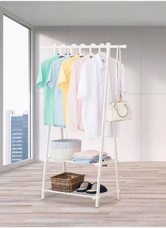 AGD Metal Clothes Stand Storage Rack with Rolling Wheels for Bedroom Living Room Laundry with Double Bottom Shelf - White  - Image 4