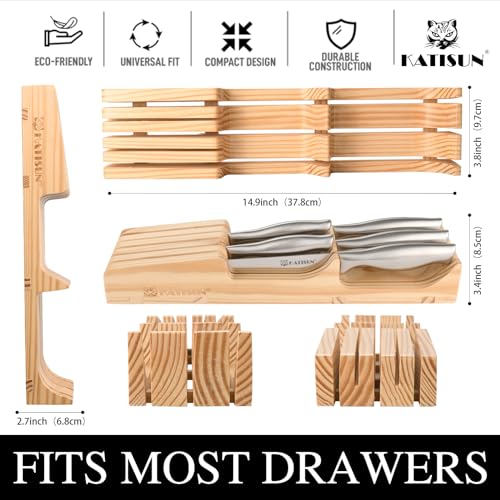 KATISUN Kitchen Knife Set, 6 Pieces Knife Block Sets with Pine Knives Drawer Organizer, Perfect for Home and Chefs, Premium Knife Holder, Gift for Holiday and Housewarming - Image 4