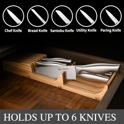 KATISUN Kitchen Knife Set, 6 Pieces Knife Block Sets with Pine Knives Drawer Organizer, Perfect for Home and Chefs, Premium Knife Holder, Gift for Holiday and Housewarming - Image 5