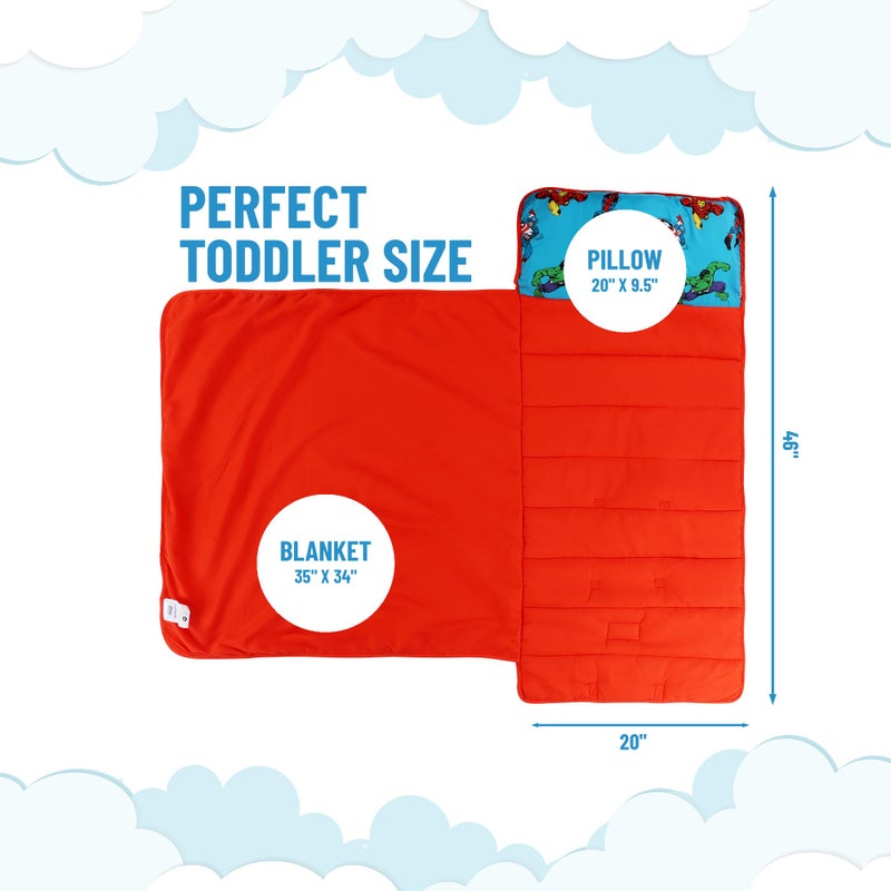Jay Franco Kids Nap Mat With Embedded Pillow & Blanket - Soft 46""X20"" Microfiber Sleeping Bag With Name Tag & Handle For School  Travel  Sleepover  Blue - Marvel Comics - Image 2