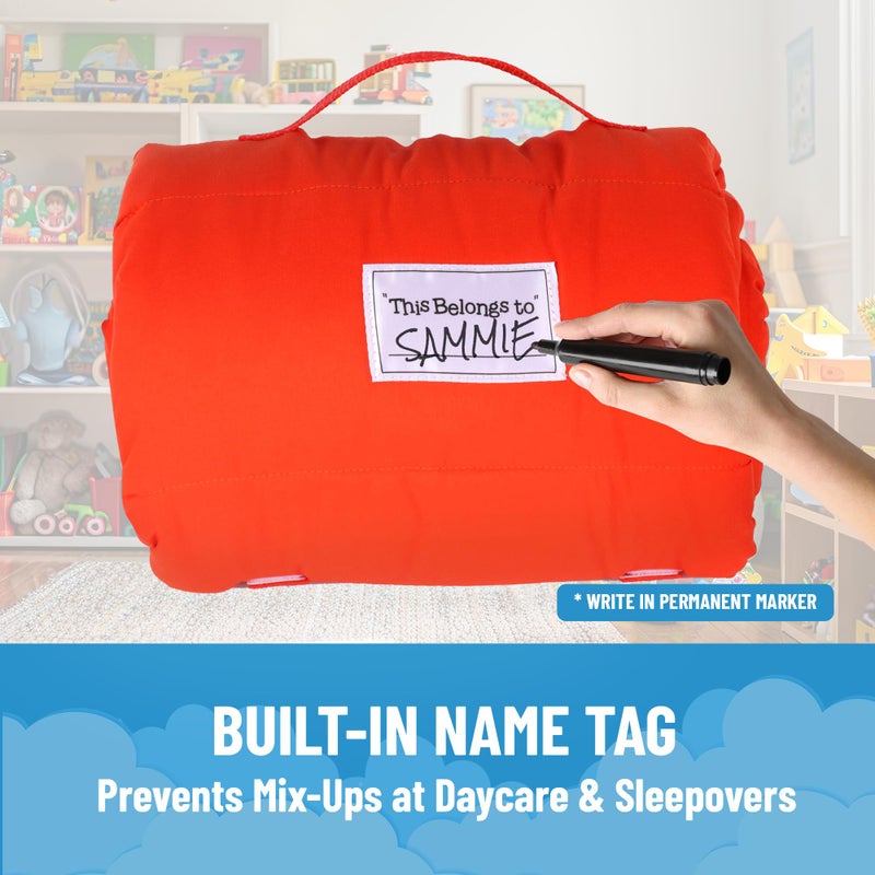 Jay Franco Kids Nap Mat With Embedded Pillow & Blanket - Soft 46""X20"" Microfiber Sleeping Bag With Name Tag & Handle For School  Travel  Sleepover  Blue - Marvel Comics - Image 5