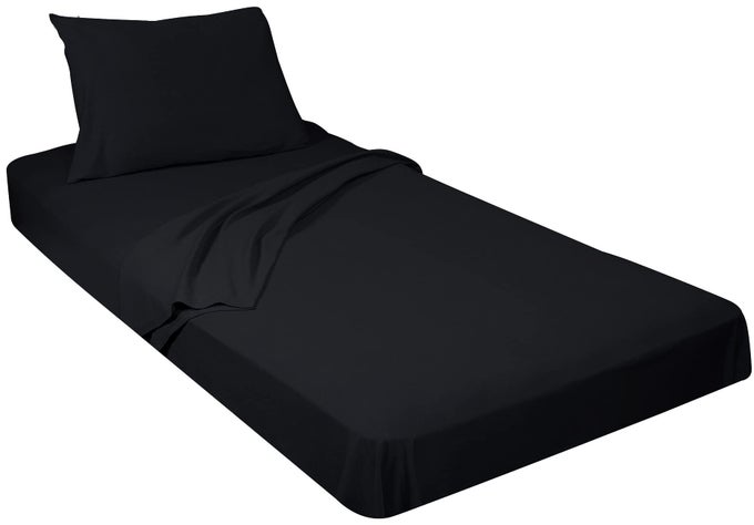 100 COMBED TSHIRT COTTON JERSEY KNIT CAMP SHEET SET 1 FITTED COT SHEET 1 FLAT SHEET 1 STANDARD PILLOW CASE BLACK