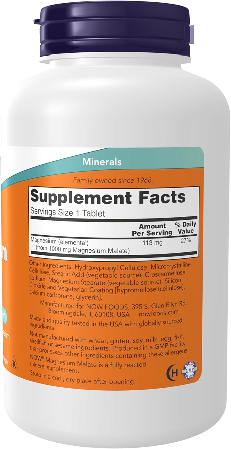 ناو NOW Foods Supplements, Magnesium Malate 1000 mg, Energy Production*, Nervous System Support*, 180 Tablets - Image 2