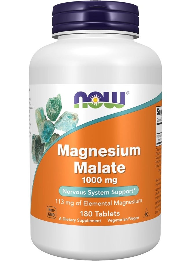 ناو NOW Foods Supplements, Magnesium Malate 1000 mg, Energy Production*, Nervous System Support*, 180 Tablets - Image 1