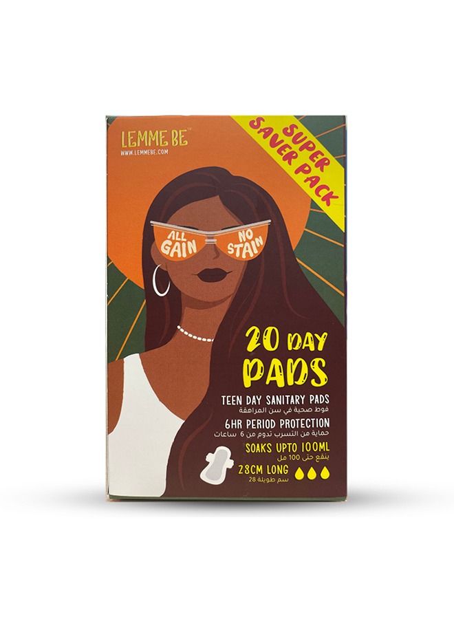 Lemme Be 100% Pure Cotton Sanitary Pads For Girls, Day Pads Box of 20, Sanitary Pads For Teens With Wings - Image 1