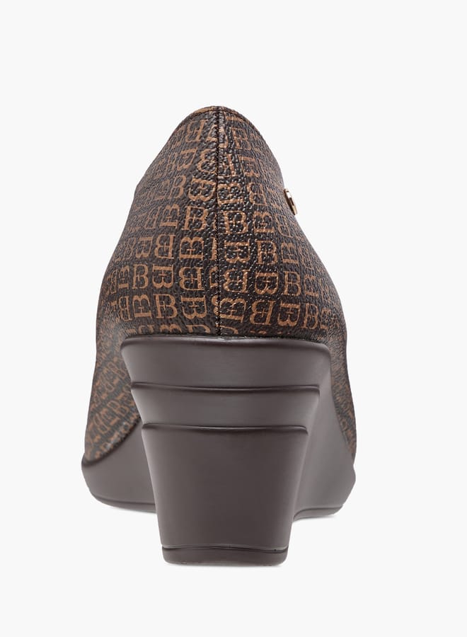 Flora Bella By Shoexpress Monogram Printed Slip-On Pumps with Wedge Heels  - Image 5