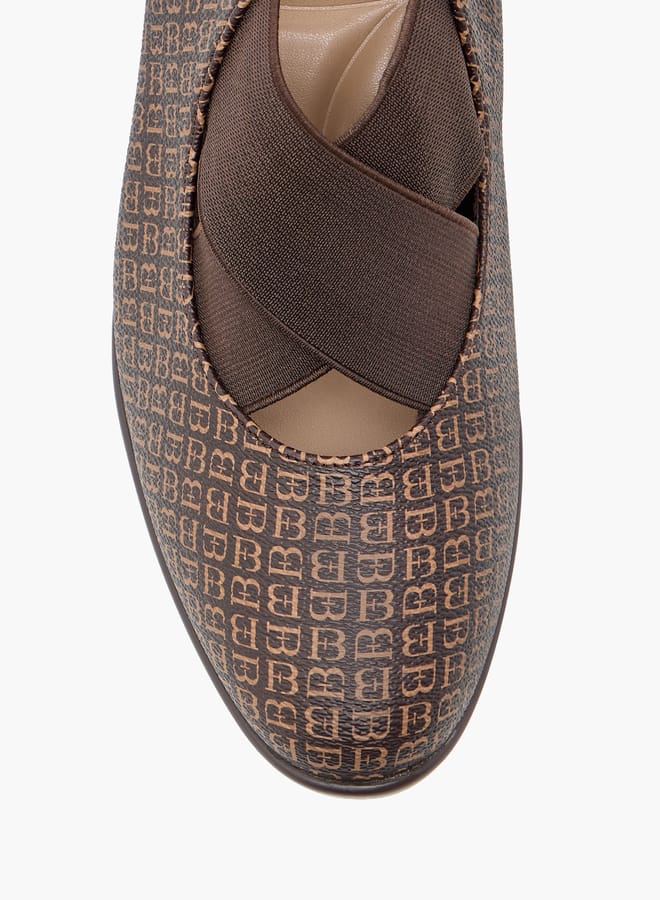 Flora Bella By Shoexpress Monogram Printed Slip-On Pumps with Wedge Heels  - Image 4