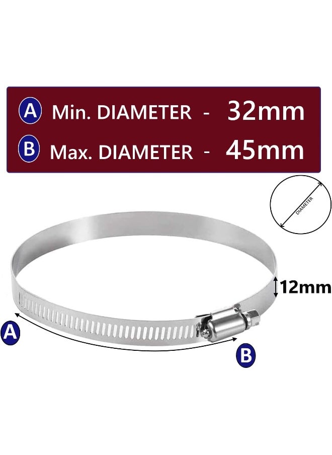 Poaker 4Pcs Gi Hose Clips - Adjustable Worm Drive Pipe Clamps For Securing Hose Connections In Gas Lines, Water Pipes, Industrial Hoses, Oil Pipes, And More (32Mm To 45Mm)  - Image 2