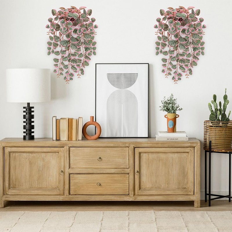 Briful Faux Hanging Plants 17'' Artificial String of Heart Vines with Semicircle Wall Mount Planter Fake Draping Plants for Home Office Room Shelf Wall Hanging Decor - Image 5