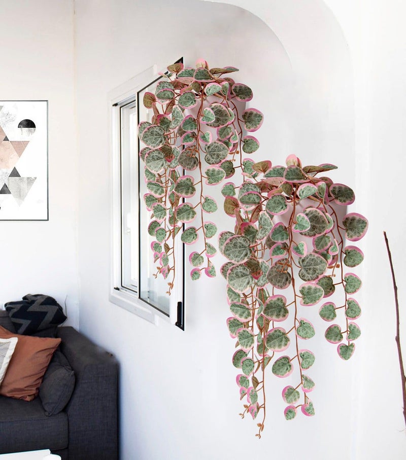 Briful Faux Hanging Plants 17'' Artificial String of Heart Vines with Semicircle Wall Mount Planter Fake Draping Plants for Home Office Room Shelf Wall Hanging Decor - Image 4