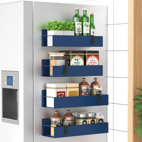 HuggieGems 4 Pack Magnetic Spice Storage Rack Organizer for Refrigerator and Oven, Royal Blue Fridge Organizers and Storage - Image 1