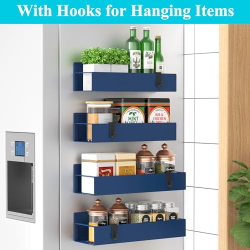 HuggieGems 4 Pack Magnetic Spice Storage Rack Organizer for Refrigerator and Oven, Royal Blue Fridge Organizers and Storage - Image 2