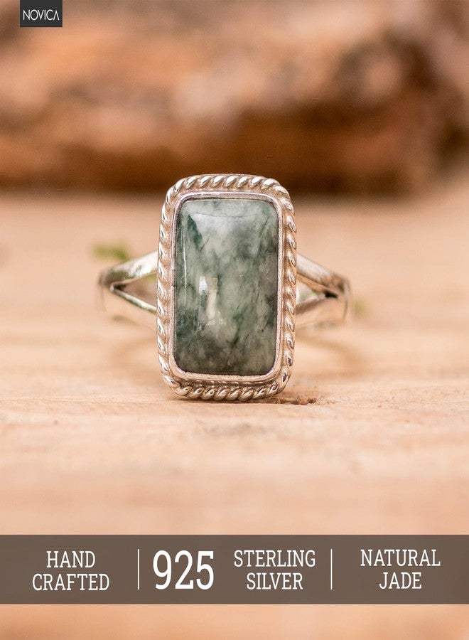 NOVICA Artisan Handmade .925 Sterling Silver Jade Cocktail Ring Artisan Crafted Single Stone Guatemala Hemlock Desert Sage 'Life Divine' - Image 5