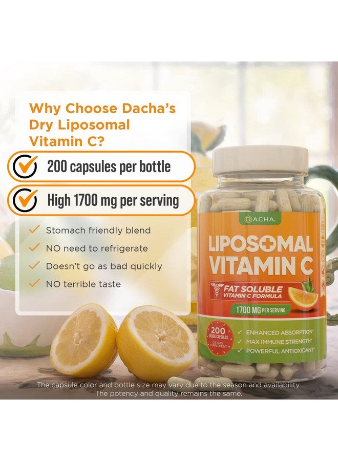 DACHA Natural Liposomal Vitamin C 1700Mg 200 Capsules Immune System & Collagen Booster High Absorption Fat Soluble Vit C Buffered Skin Vitamins Sunflower Lecithin - Image 4