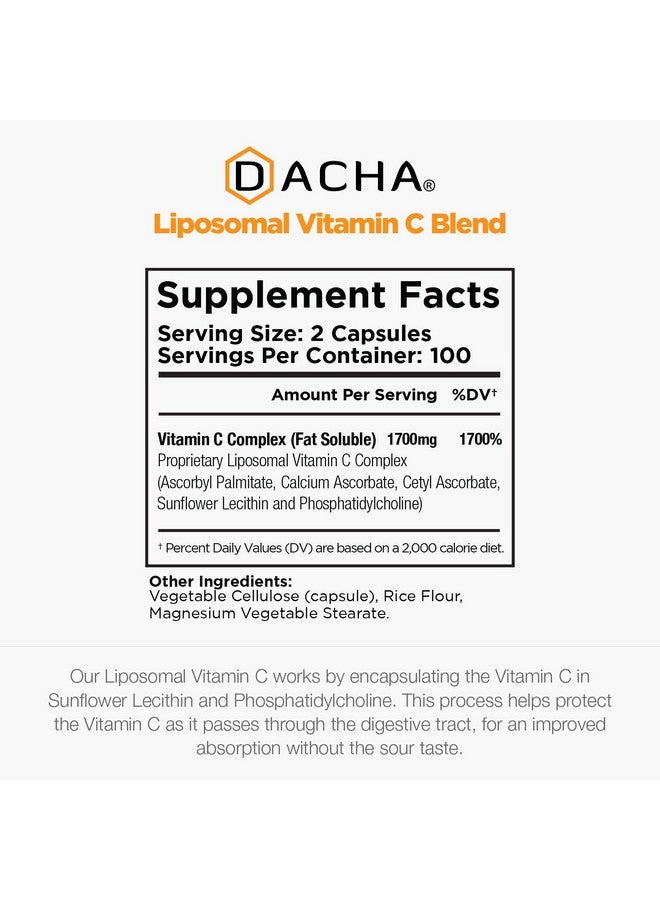 DACHA Natural Liposomal Vitamin C 1700Mg 200 Capsules Immune System & Collagen Booster High Absorption Fat Soluble Vit C Buffered Skin Vitamins Sunflower Lecithin - Image 5