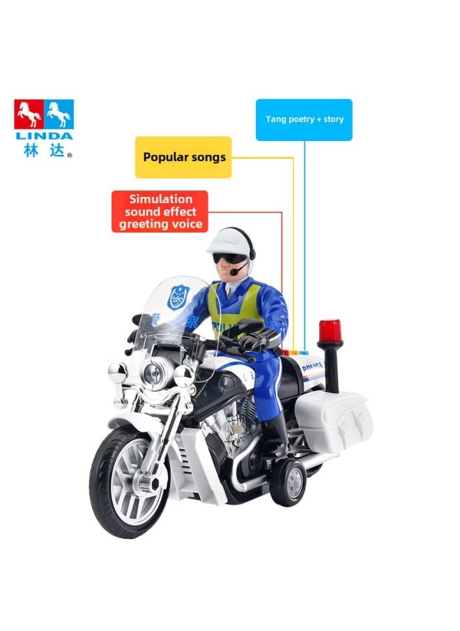 Children's Toys Police Motorcycle Inertia Car Model Baby Interactive Early Education Puzzle Will Tell Stories With Music And Lights-Color:LD-8027  - Image 4
