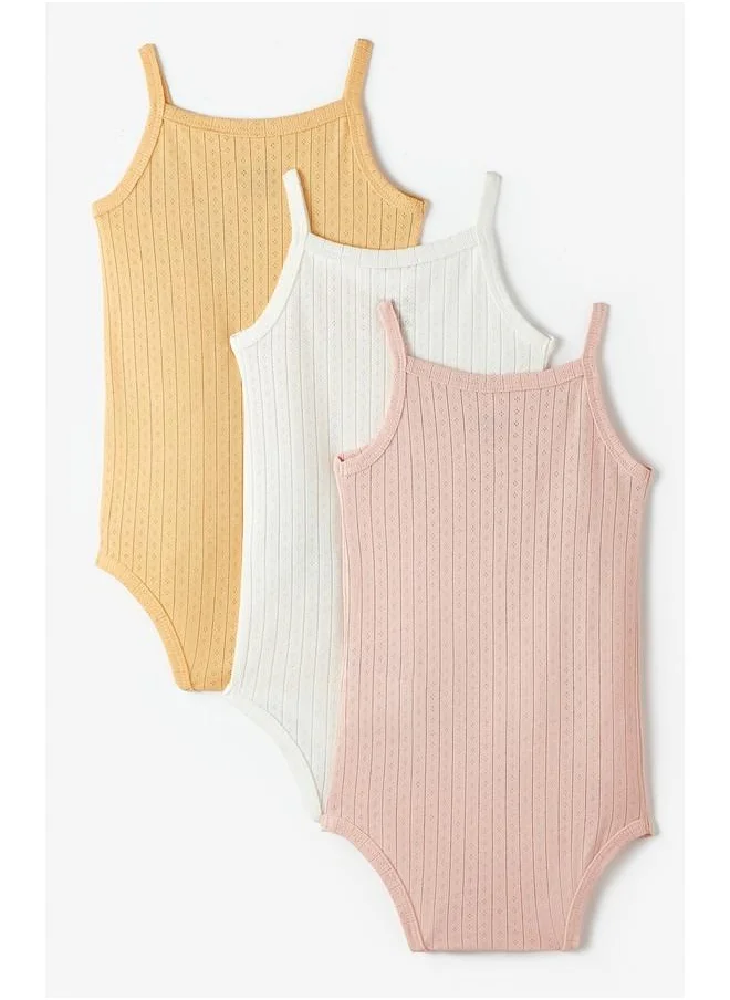 جون June Baby 3-Pack Openwork Strappy Bodysuit Ecru - Peach - Salmon