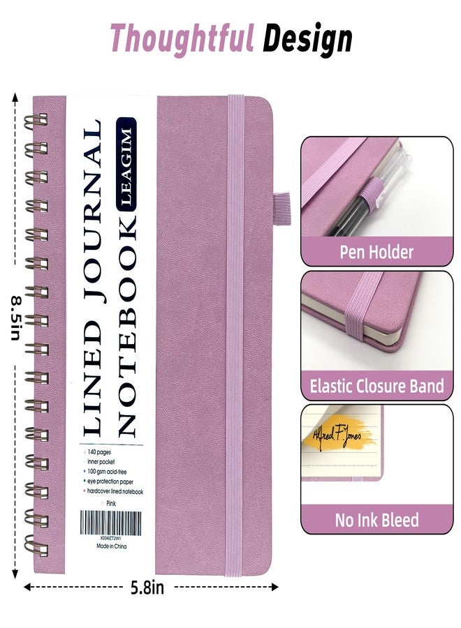 LEAGIM Lined Spiral Journal Notebook for Women & Men, College Ruled Hardcover Notebook for Work & Note Taking, Journals for Writing, 100 GSM, Business, School, 140 Pages, A5(5.8"x8.5") - Pink - Image 4