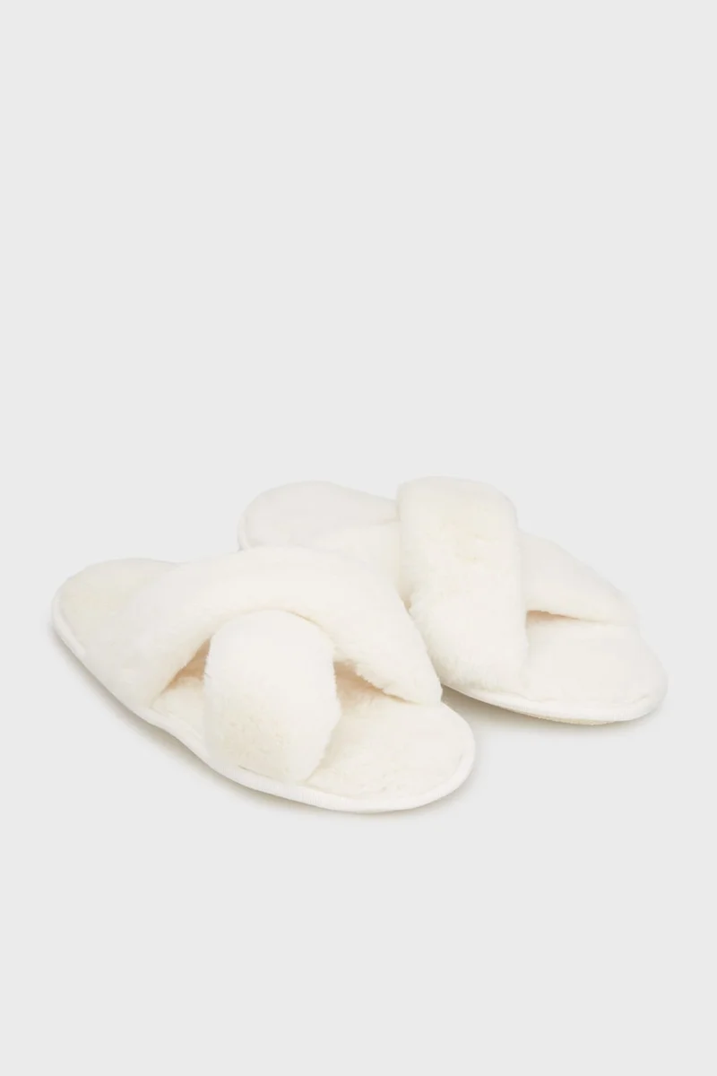 Lela Soft Texture Cross Plush Slippers Women Slippers 6722001