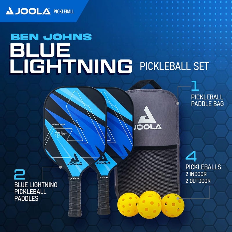 JOOLA Ben Johns Blue Lightning Pickleball Set - 2 Paddles, 4 Balls, and Carrying Bag - Image 2